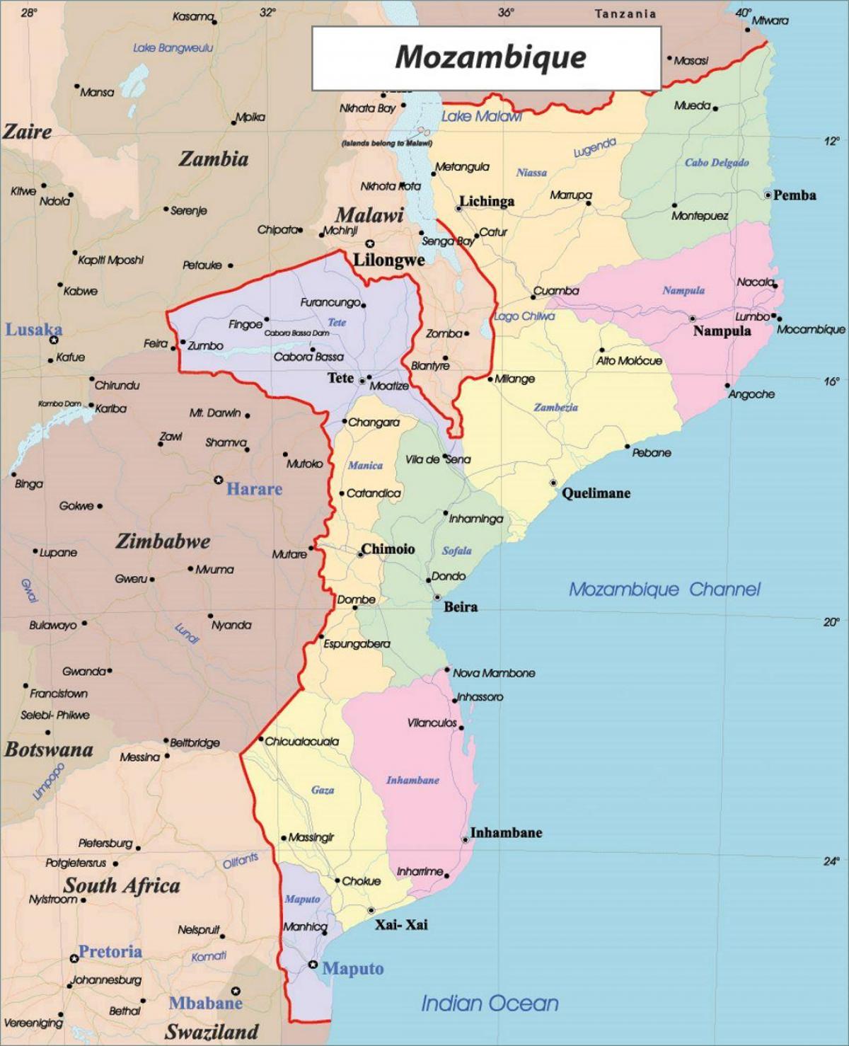 موزمبیق کے سیاسی نقشہ