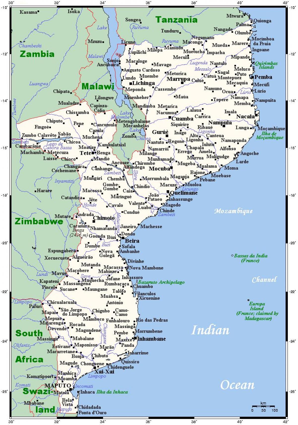 نقشہ کے موزمبیق شہروں